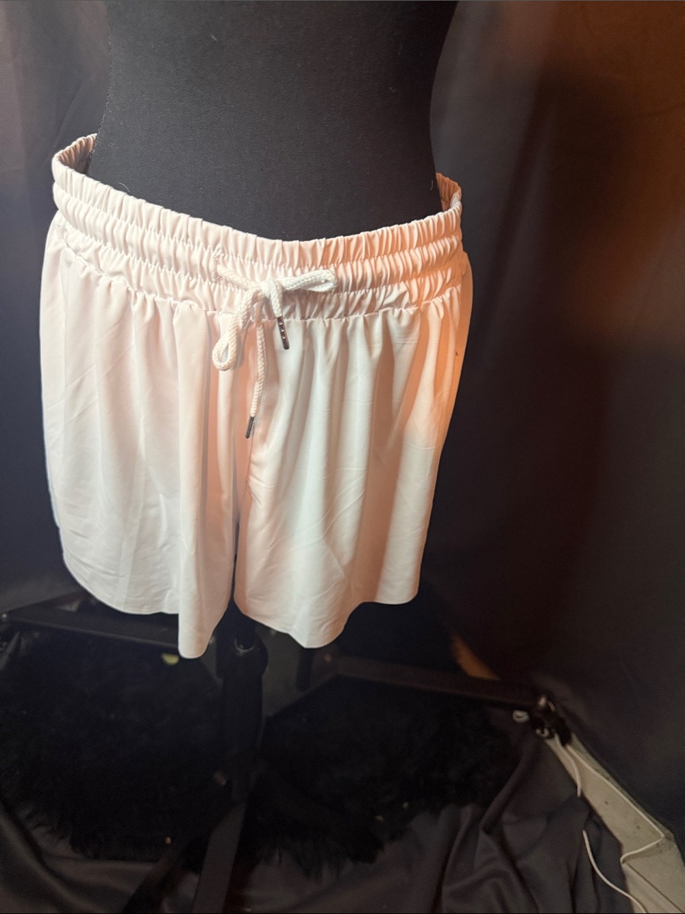 Women's White Elastic-Waist Athletic Shorts with Drawstring